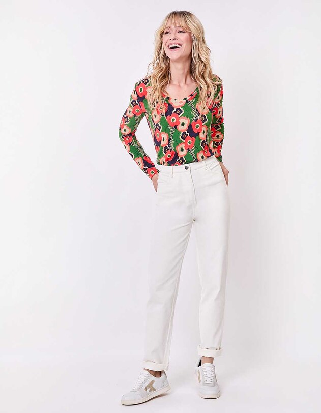 Jean droit denim coton bio imprim&eacute; La Fianc&eacute;e