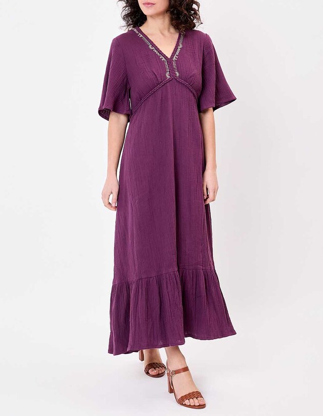 Robe longue &eacute;vas&eacute;e gaze de coton bio imprim&eacute; La Fianc&eacute;e