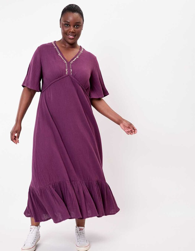 Robe longue &eacute;vas&eacute;e gaze de coton bio imprim&eacute; La Fianc&eacute;e