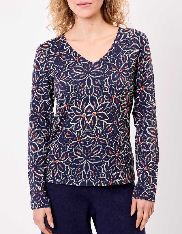 T-shirt col V imprim&eacute; coton bio imprim&eacute; La Fianc&eacute;e