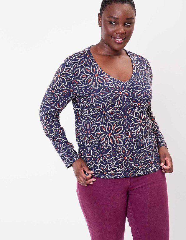 T-shirt col V imprim&eacute; coton bio imprim&eacute; La Fianc&eacute;e