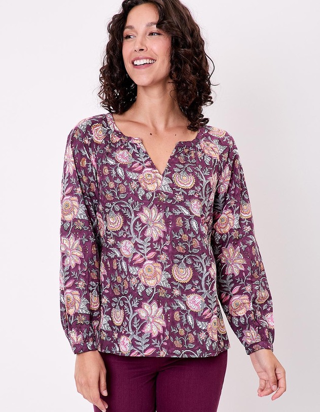 Blouse coton &eacute;vas&eacute;e manches longues imprim&eacute; La Fianc&eacute;e