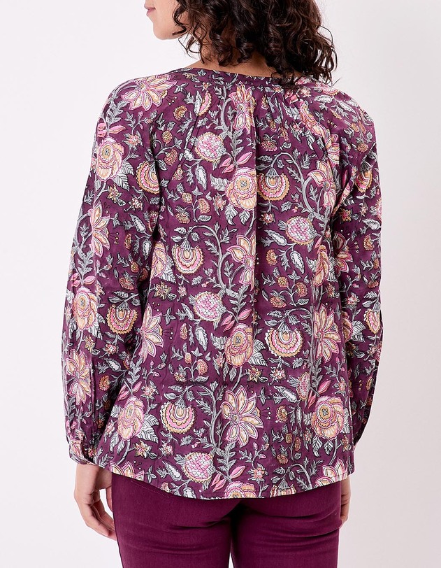 Blouse coton &eacute;vas&eacute;e manches longues imprim&eacute; La Fianc&eacute;e
