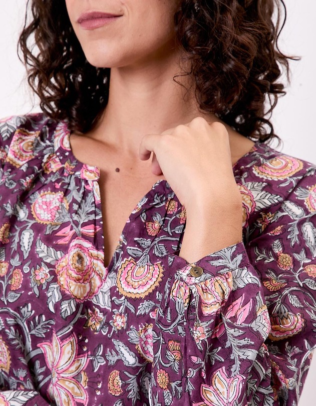 Blouse coton &eacute;vas&eacute;e manches longues imprim&eacute; La Fianc&eacute;e