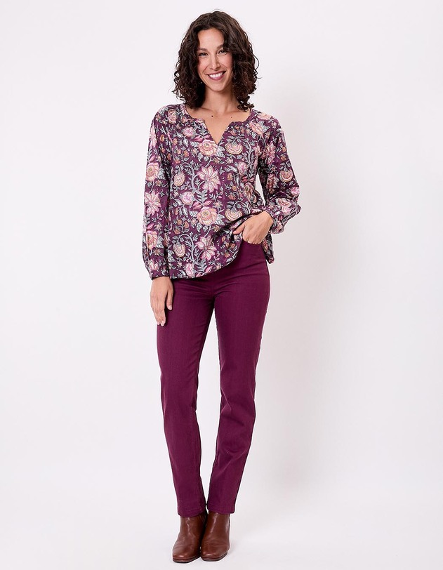 Blouse coton &eacute;vas&eacute;e manches longues imprim&eacute; La Fianc&eacute;e