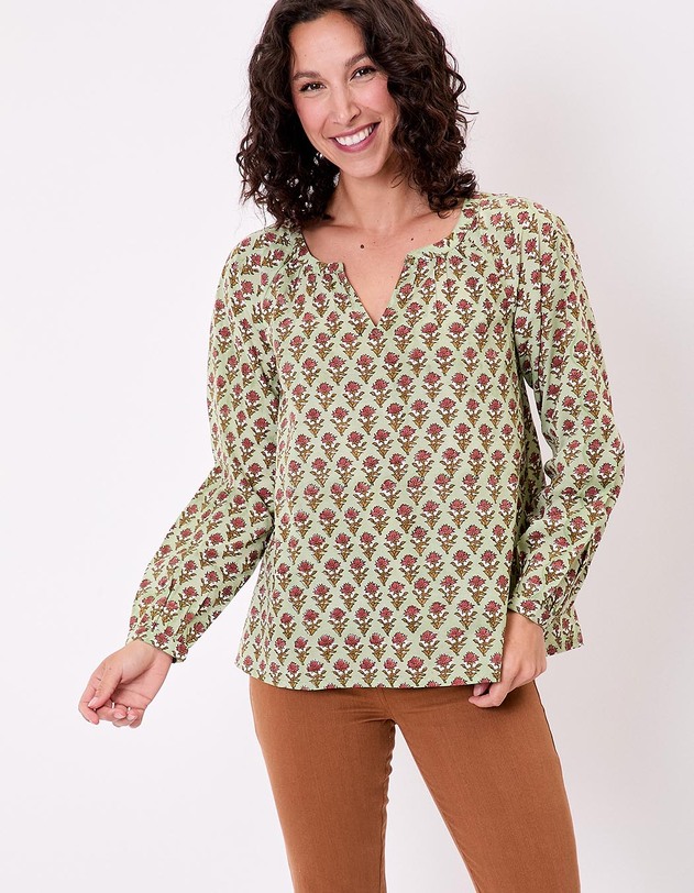 Blouse coton &eacute;vas&eacute;e manches longues imprim&eacute; La Fianc&eacute;e