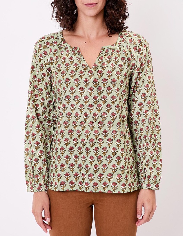 Blouse coton &eacute;vas&eacute;e manches longues imprim&eacute; La Fianc&eacute;e