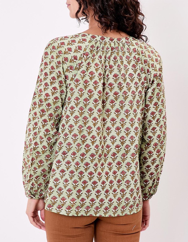 Blouse coton &eacute;vas&eacute;e manches longues imprim&eacute; La Fianc&eacute;e