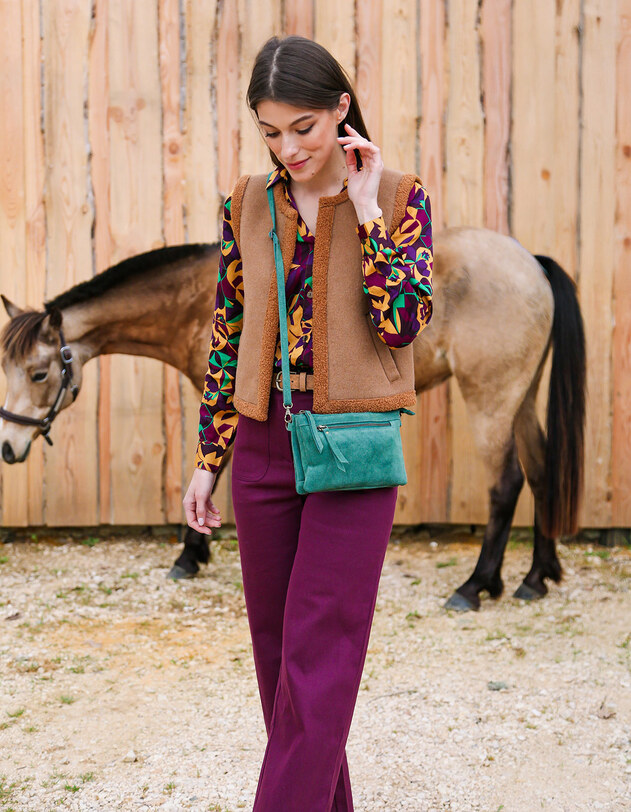 Sac bandouli&egrave;re en cuir avec double pochette imprim&eacute; La Fianc&eacute;e