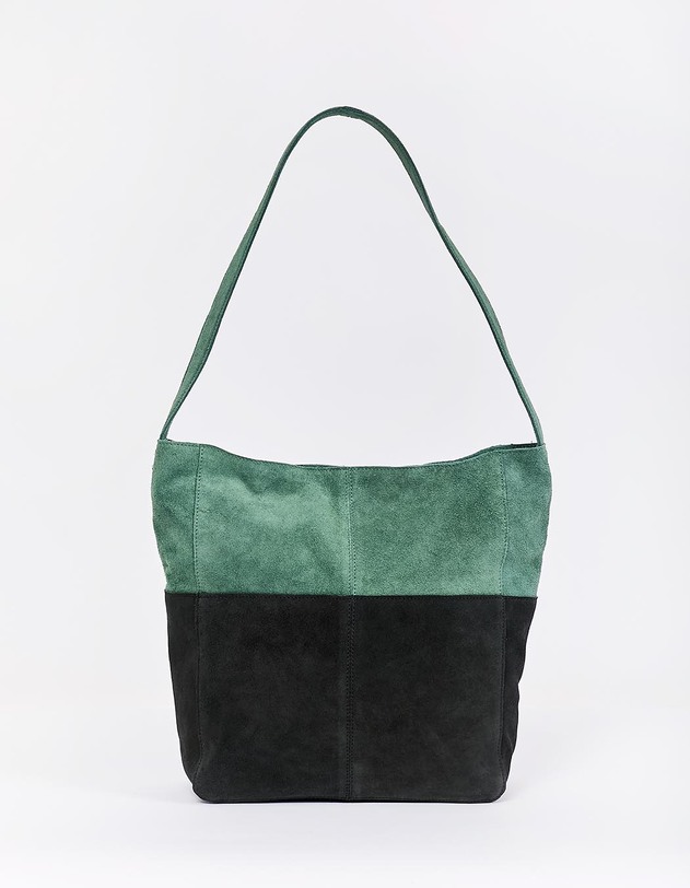 Sac besace bi-colore en cuir su&eacute;d&eacute; imprim&eacute; La Fianc&eacute;e