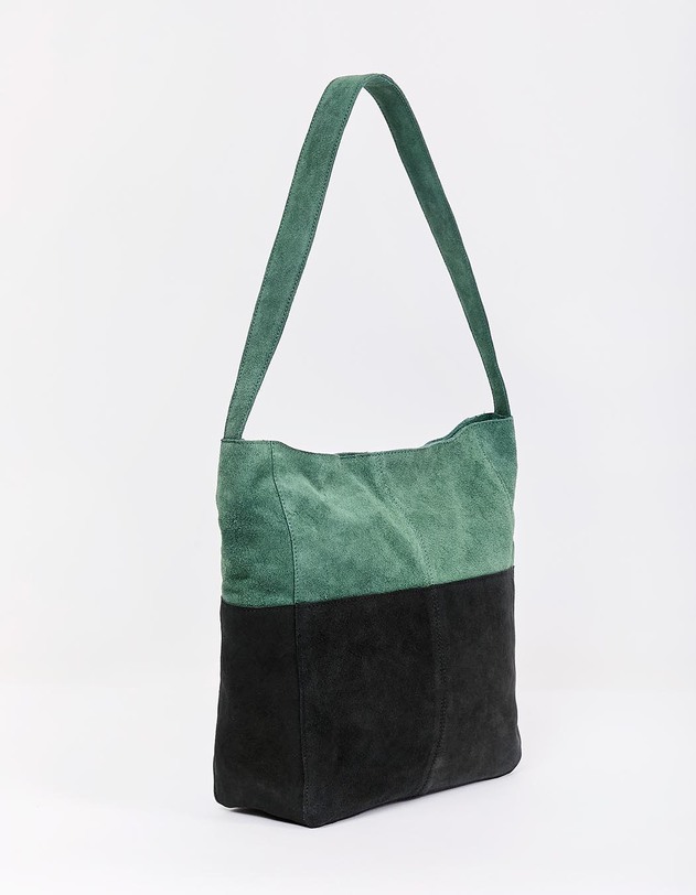 Sac besace bi-colore en cuir su&eacute;d&eacute; imprim&eacute; La Fianc&eacute;e