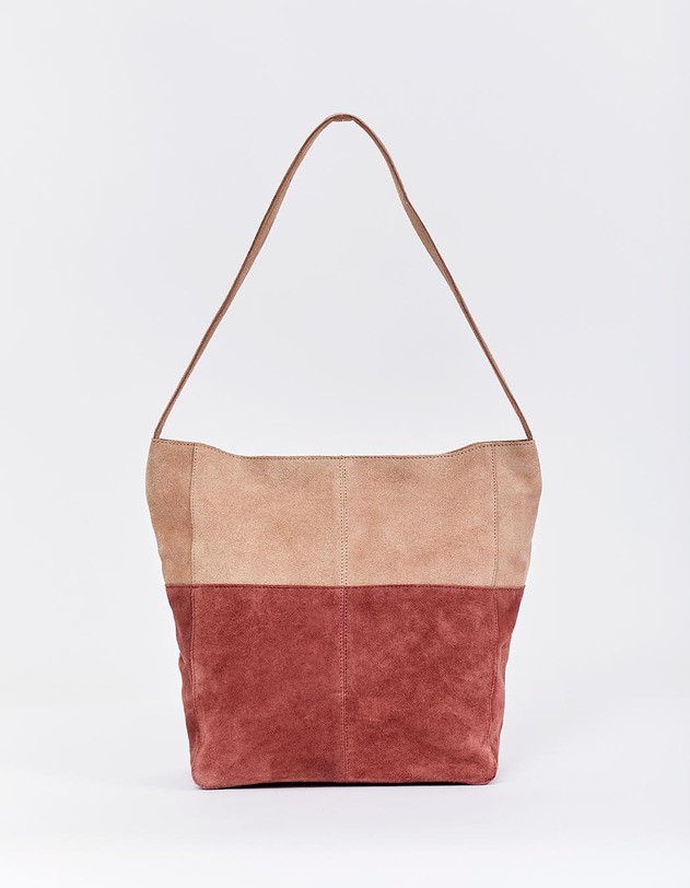 Sac besace bi-colore en cuir su&eacute;d&eacute; imprim&eacute; La Fianc&eacute;e