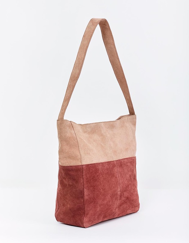 Sac besace bi-colore en cuir su&eacute;d&eacute; imprim&eacute; La Fianc&eacute;e