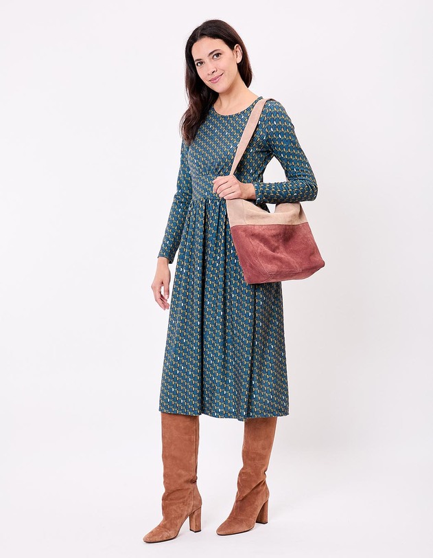 Sac besace bi-colore en cuir su&eacute;d&eacute; imprim&eacute; La Fianc&eacute;e