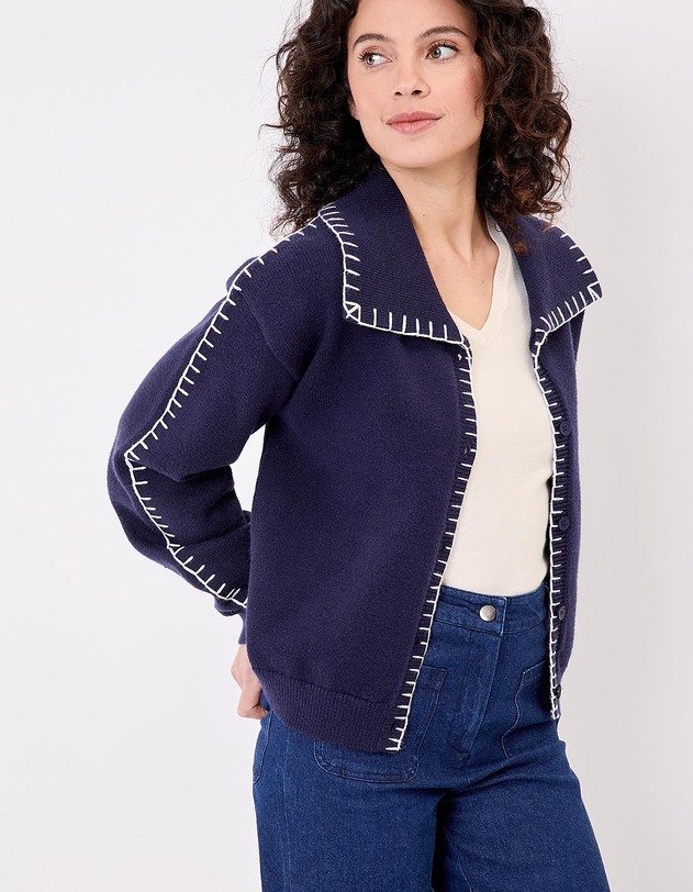 Gilet maille col chemise imprim&eacute; La Fianc&eacute;e