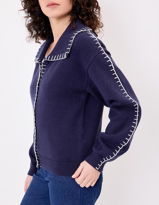 Gilet maille col chemise imprim&eacute; La Fianc&eacute;e