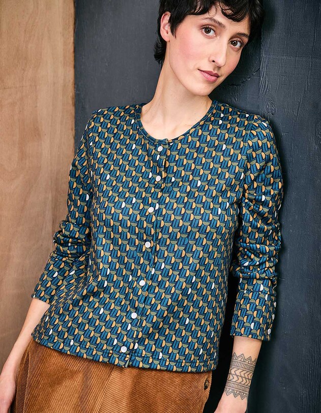 Gilet maille fine boutonn&eacute;e imprim&eacute; La Fianc&eacute;e