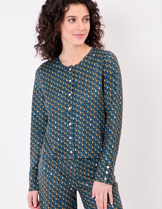 Gilet maille fine boutonn&eacute;e imprim&eacute; La Fianc&eacute;e