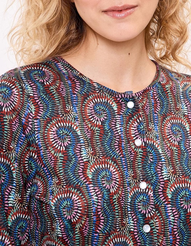 Gilet maille fine boutonn&eacute;e imprim&eacute; La Fianc&eacute;e