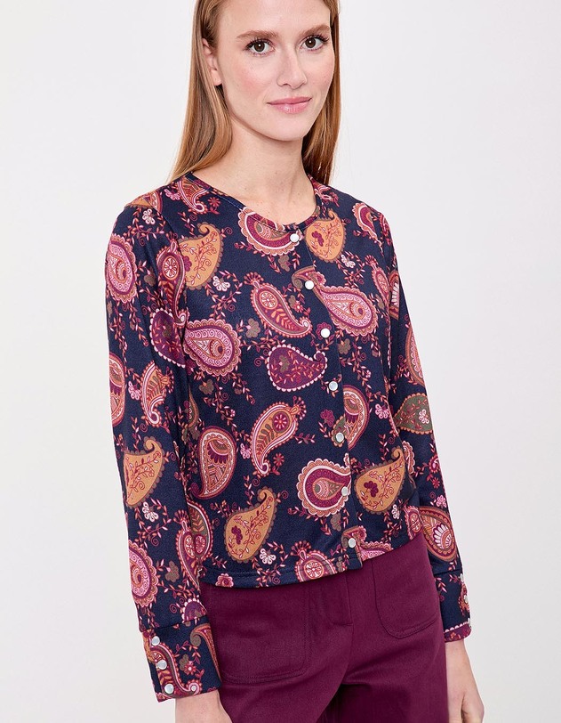 Gilet maille fine boutonn&eacute;e imprim&eacute; La Fianc&eacute;e