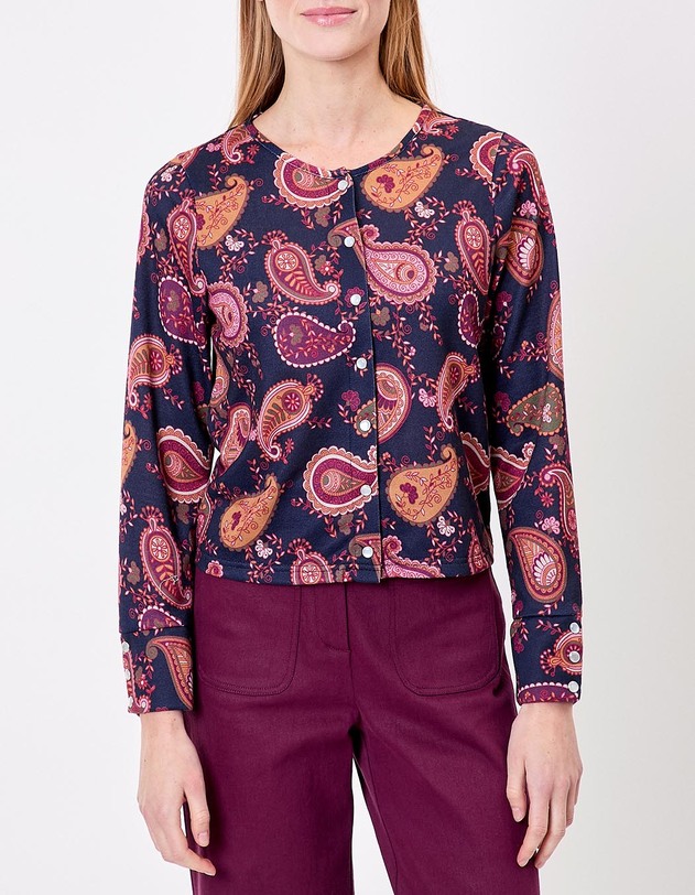 Gilet maille fine boutonn&eacute;e imprim&eacute; La Fianc&eacute;e