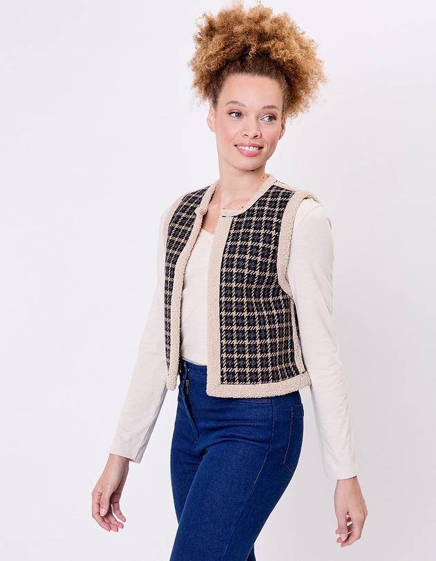 Gilet sherpa sans manche r&eacute;versible imprim&eacute; La Fianc&eacute;e