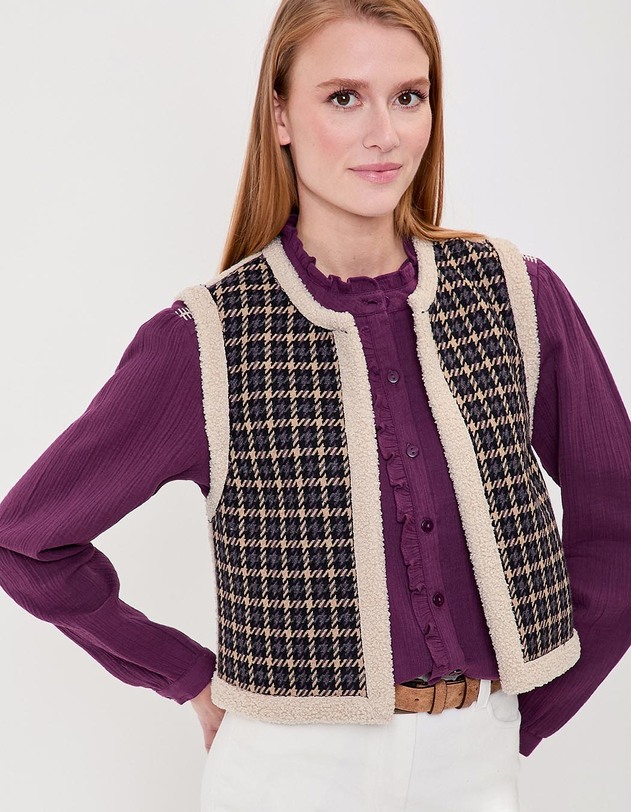Gilet sherpa sans manche r&eacute;versible imprim&eacute; La Fianc&eacute;e