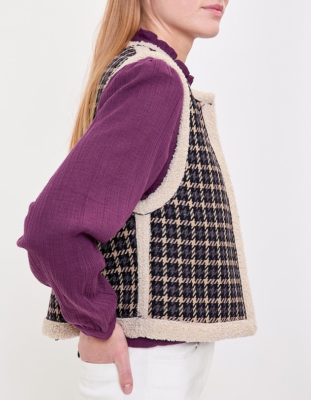 Gilet sherpa sans manche r&eacute;versible imprim&eacute; La Fianc&eacute;e