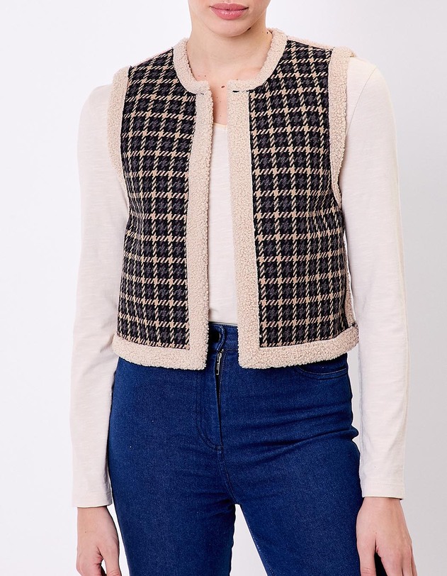 Gilet sherpa sans manche r&eacute;versible imprim&eacute; La Fianc&eacute;e