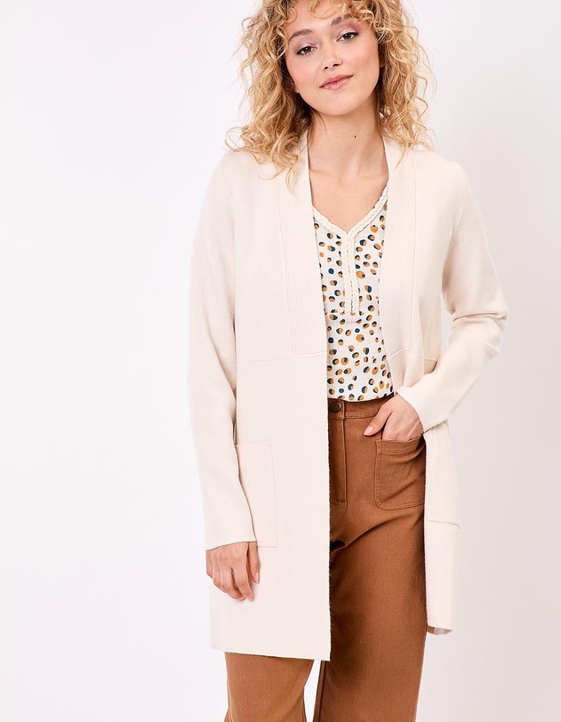 Gilet uni long en maille imprim&eacute; La Fianc&eacute;e