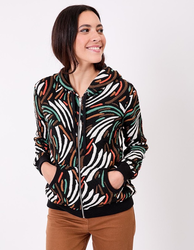 Sweat zipp&eacute; maille jacquard imprim&eacute; La Fianc&eacute;e