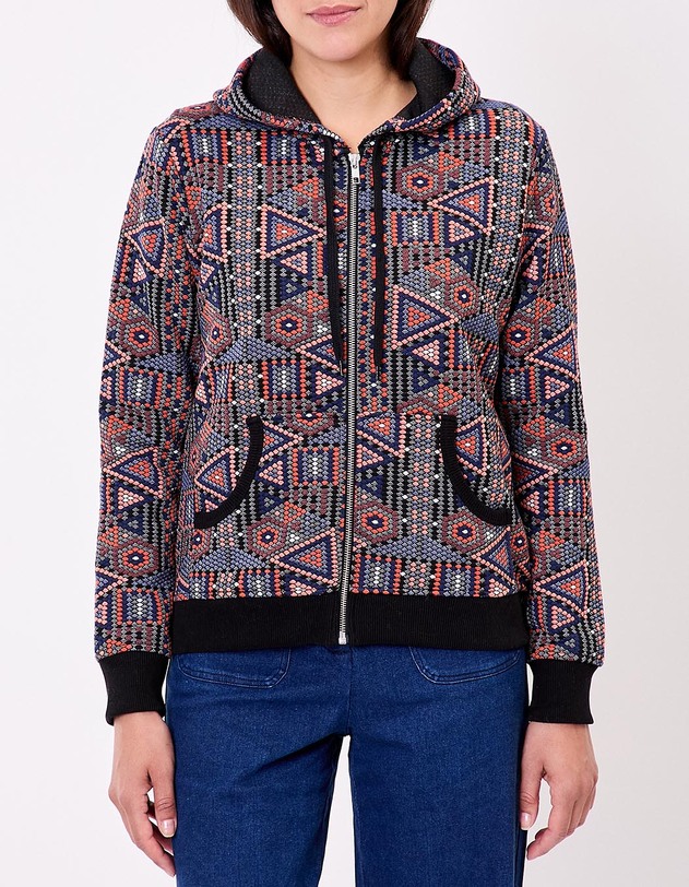 Sweat zipp&eacute; maille jacquard imprim&eacute; La Fianc&eacute;e