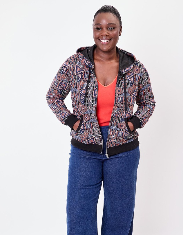 Sweat zipp&eacute; maille jacquard imprim&eacute; La Fianc&eacute;e