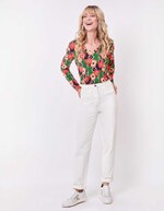 Jean droit denim coton bio imprimé La Fiancée