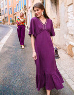 Robe longue évasée gaze de coton bio imprimé La Fiancée