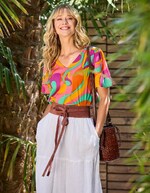 Top manches courtes voile de coton bio imprimé La Fiancée