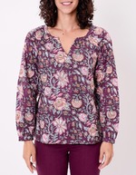 Blouse coton évasée manches longues imprimé La Fiancée