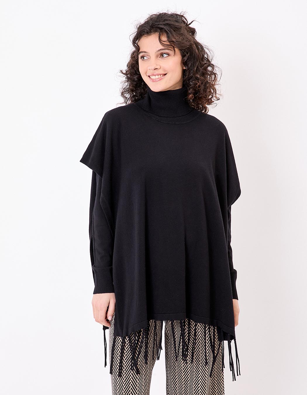 Poncho maille col roulé imprimé La Fiancée