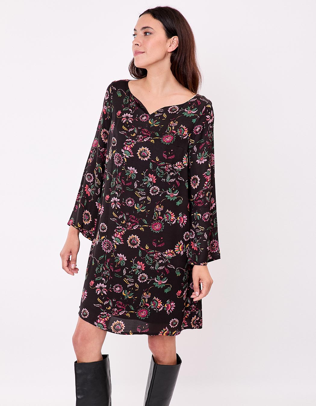 Robe fluide satinée trapèze imprimé La Fiancée