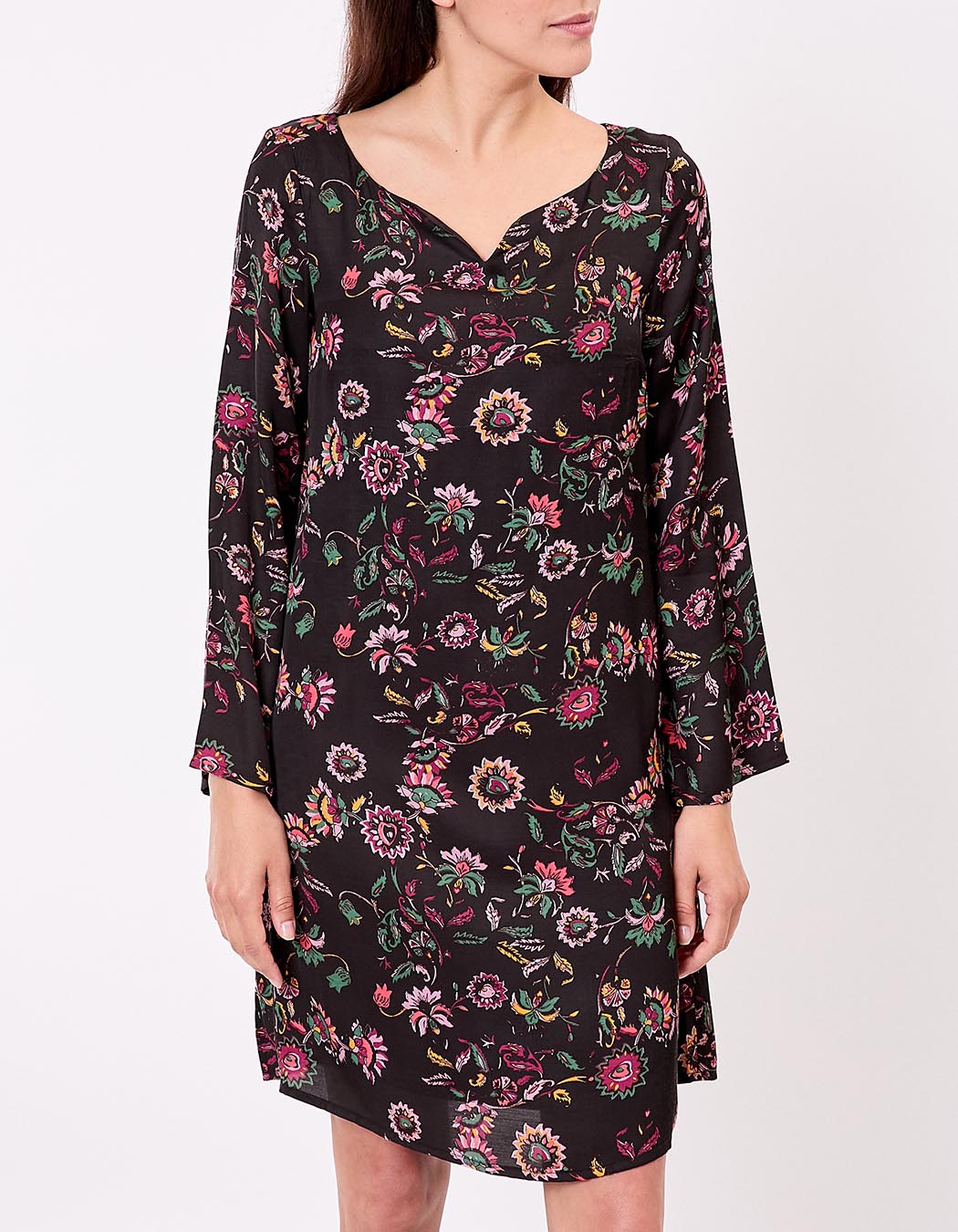 Robe fluide satinée trapèze imprimé La Fiancée