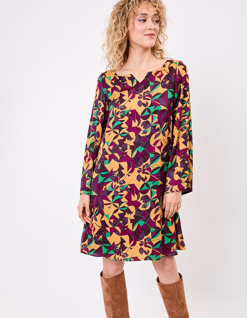 Robe fluide satinée trapèze imprimé La Fiancée