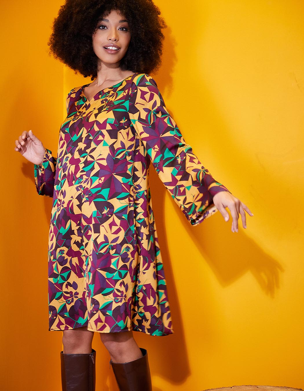 Robe fluide satinée trapèze imprimé La Fiancée