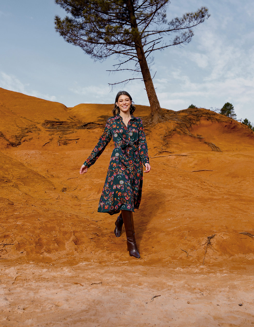 Robe chemise midi fluide à nouer imprimé La Fiancée