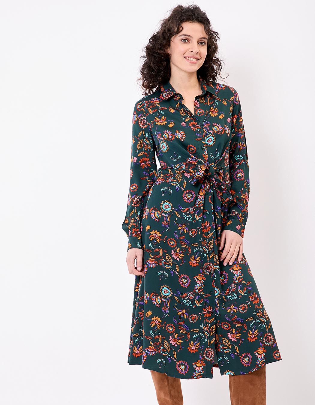 Robe chemise midi fluide à nouer imprimé La Fiancée
