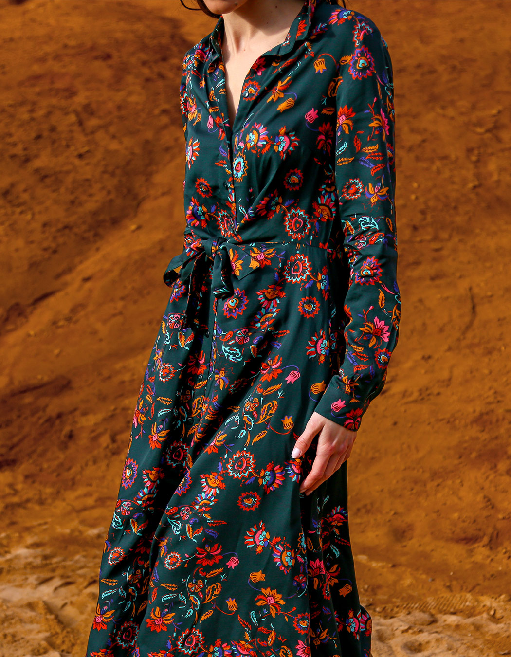 Robe chemise midi fluide à nouer imprimé La Fiancée