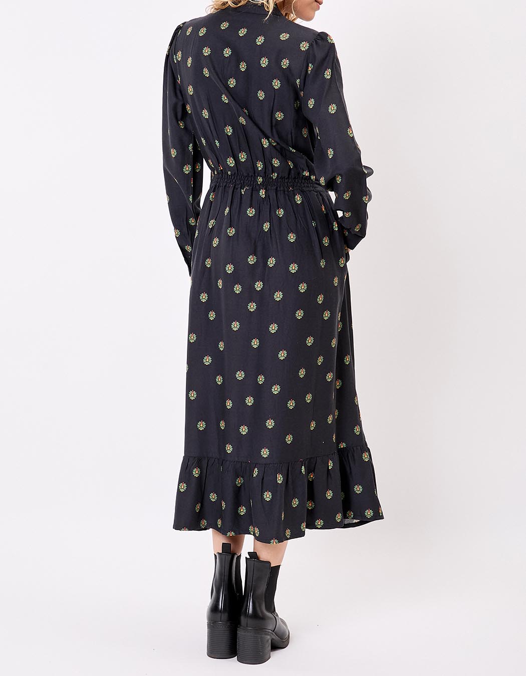 Robe midi fluide volants imprimé La Fiancée