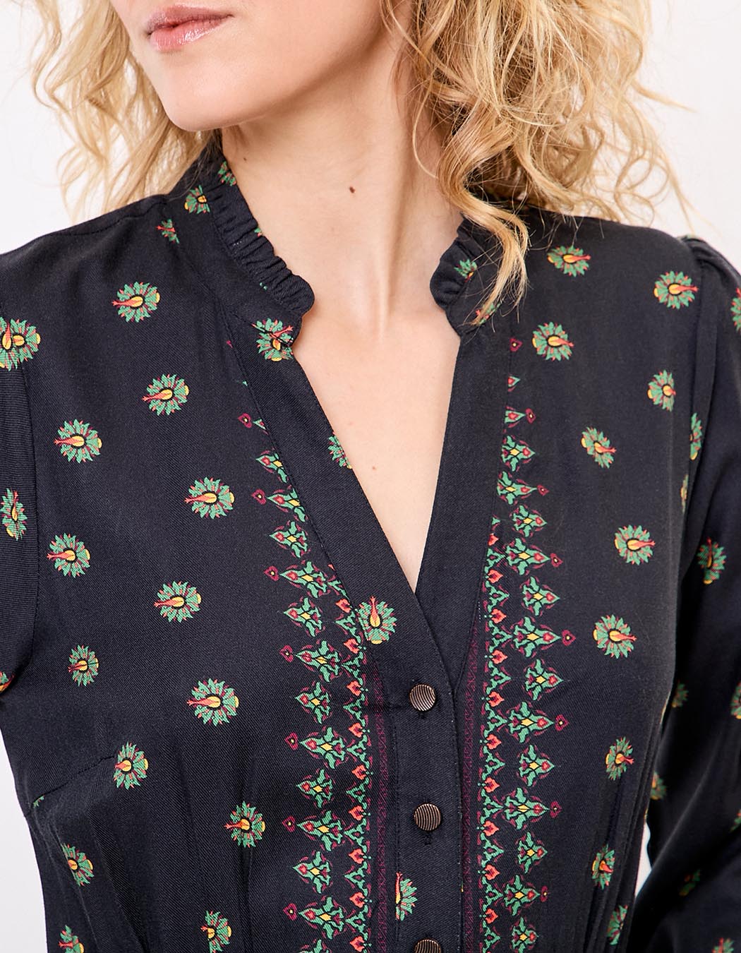 Robe midi fluide volants imprimé La Fiancée
