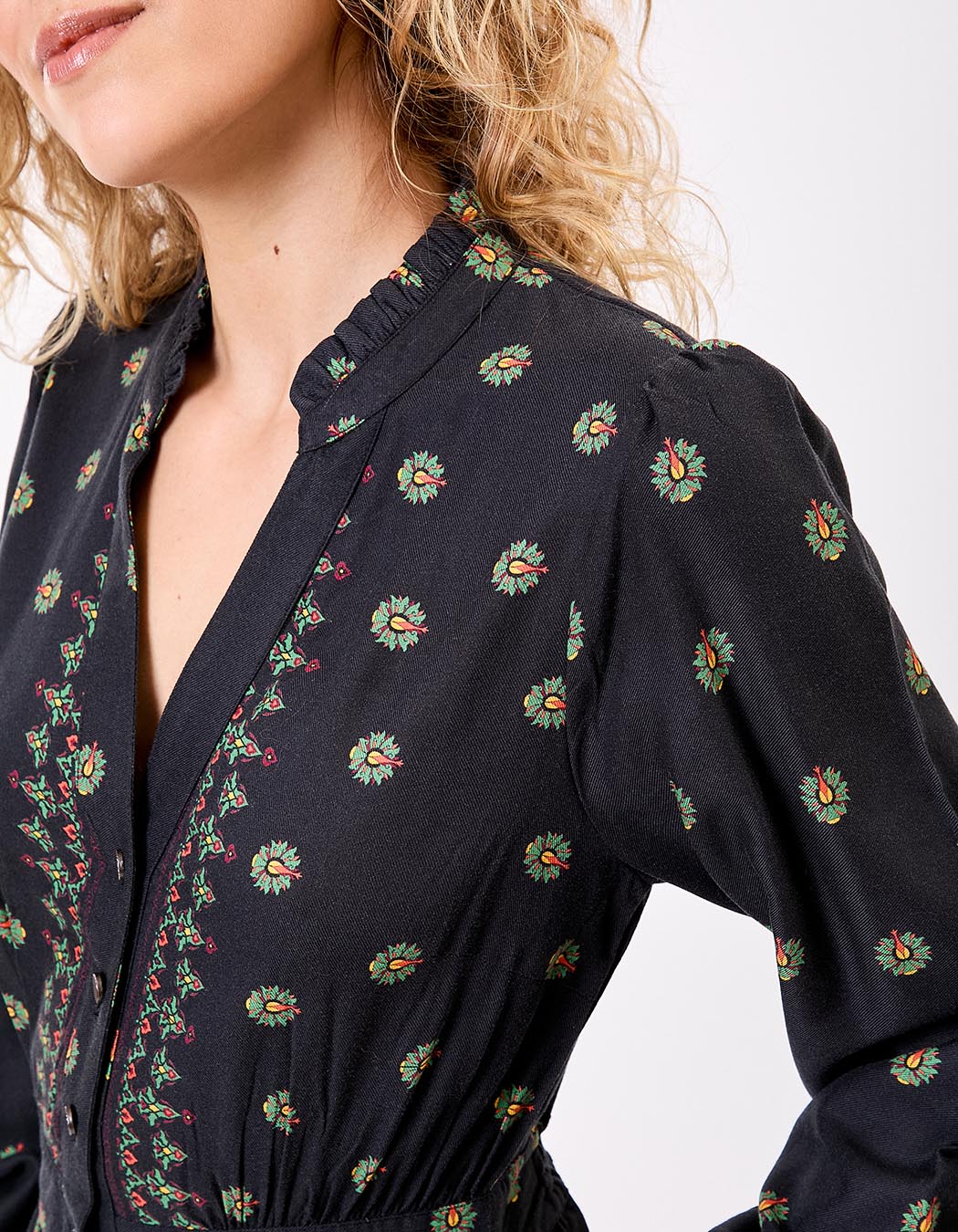 Robe midi fluide volants imprimé La Fiancée