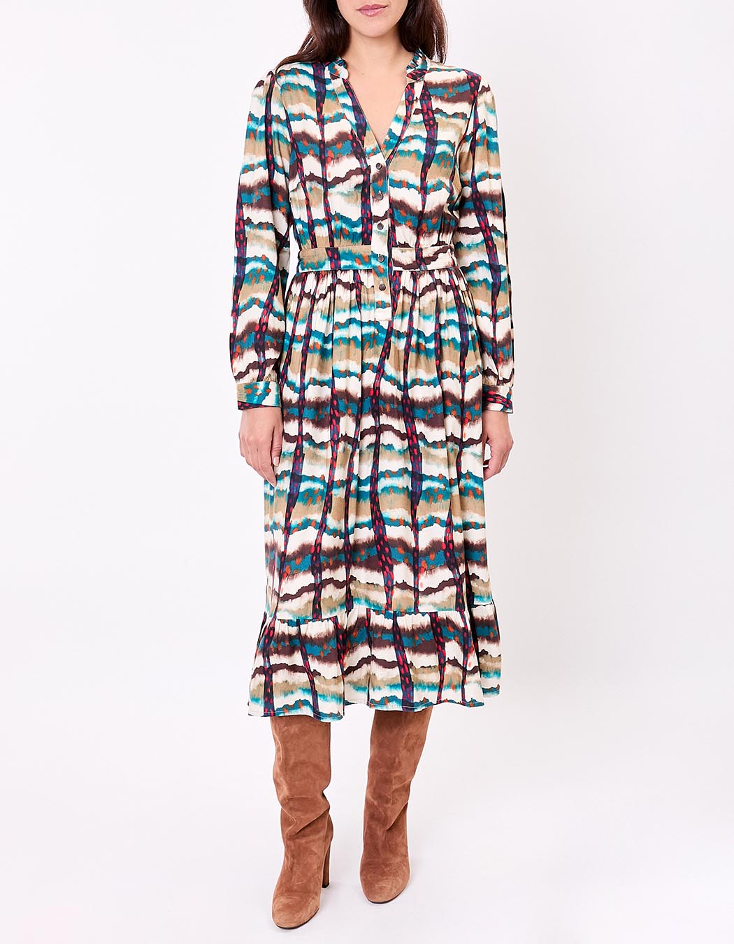 Robe midi fluide volants imprimé La Fiancée