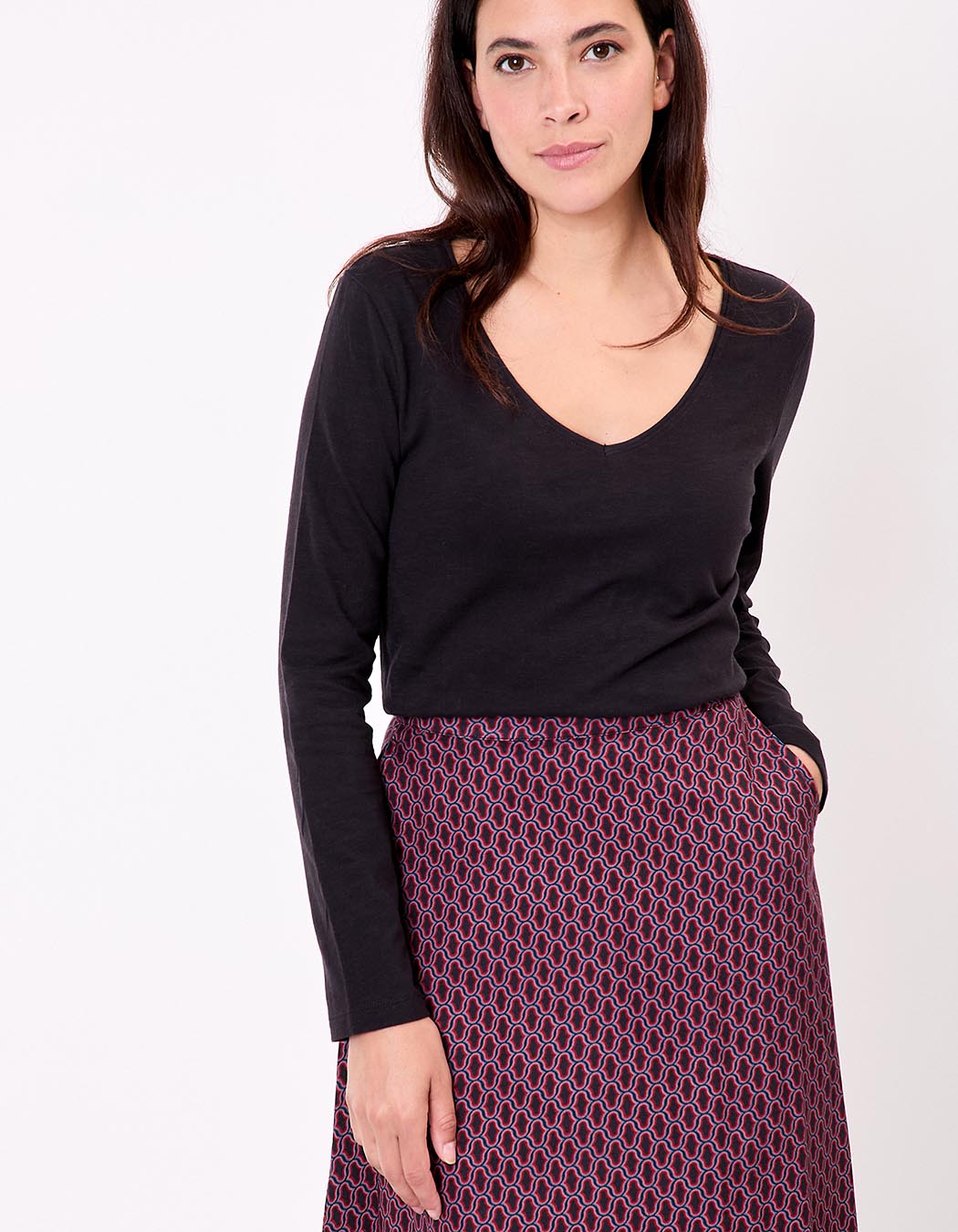 T-shirt uni coton bio col v imprimé La Fiancée